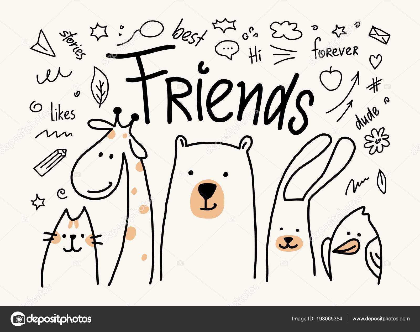 Five Animals Friends Vector Cute Flat Illustration Cartoon Card Cat Stock  Vector Image by ©karetniy #193065354