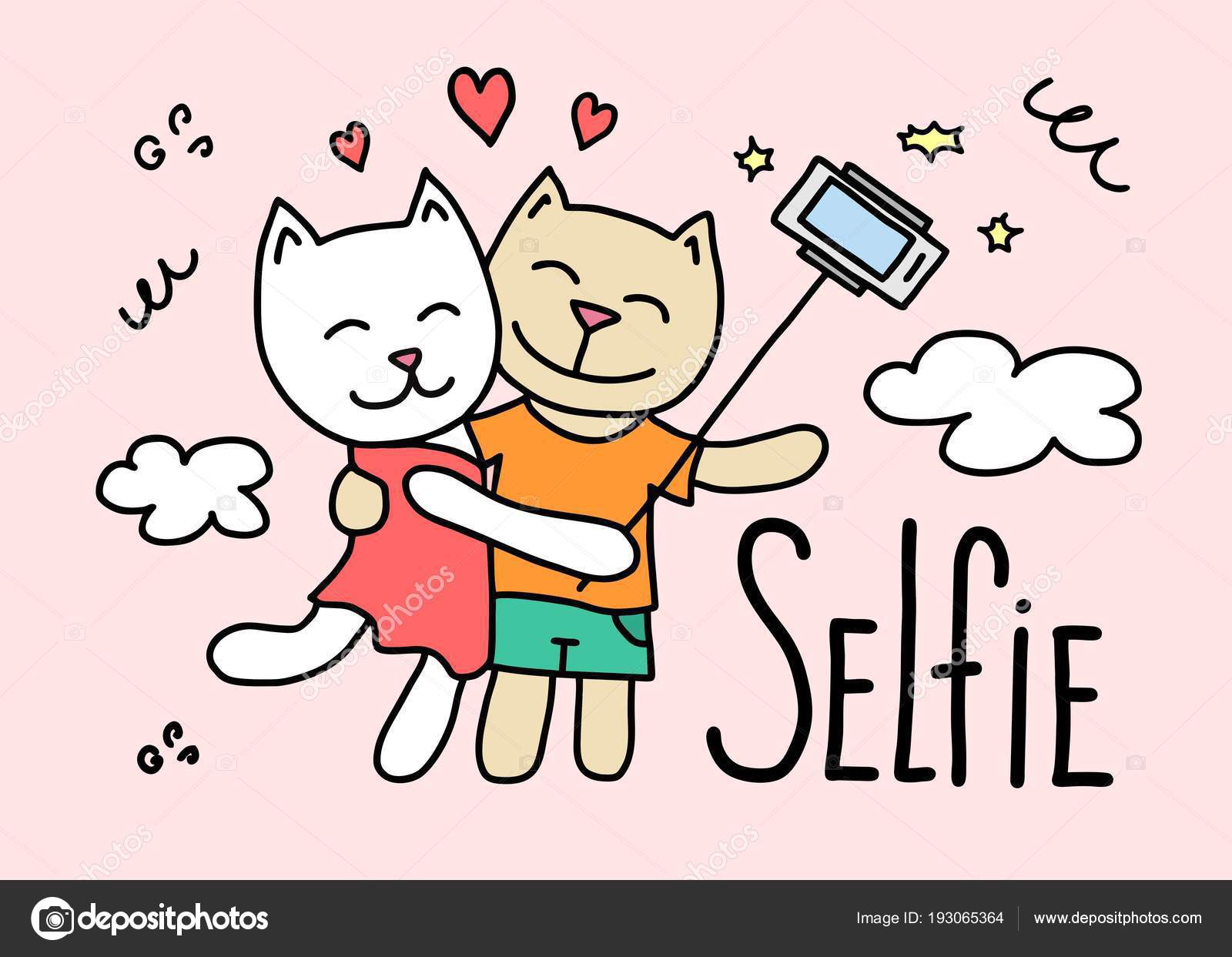 Couple Cute Cartoon Cats Making Lovely Selfie Pink Background Funny Stock  Vector Image by ©karetniy #193065364