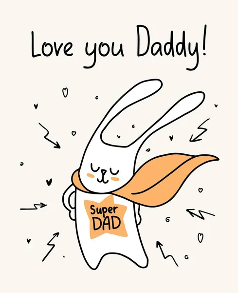 Happy Blahopřání Dni Otců Bunny Super Táta Nosí Plášť Kreslený — Stockový vektor