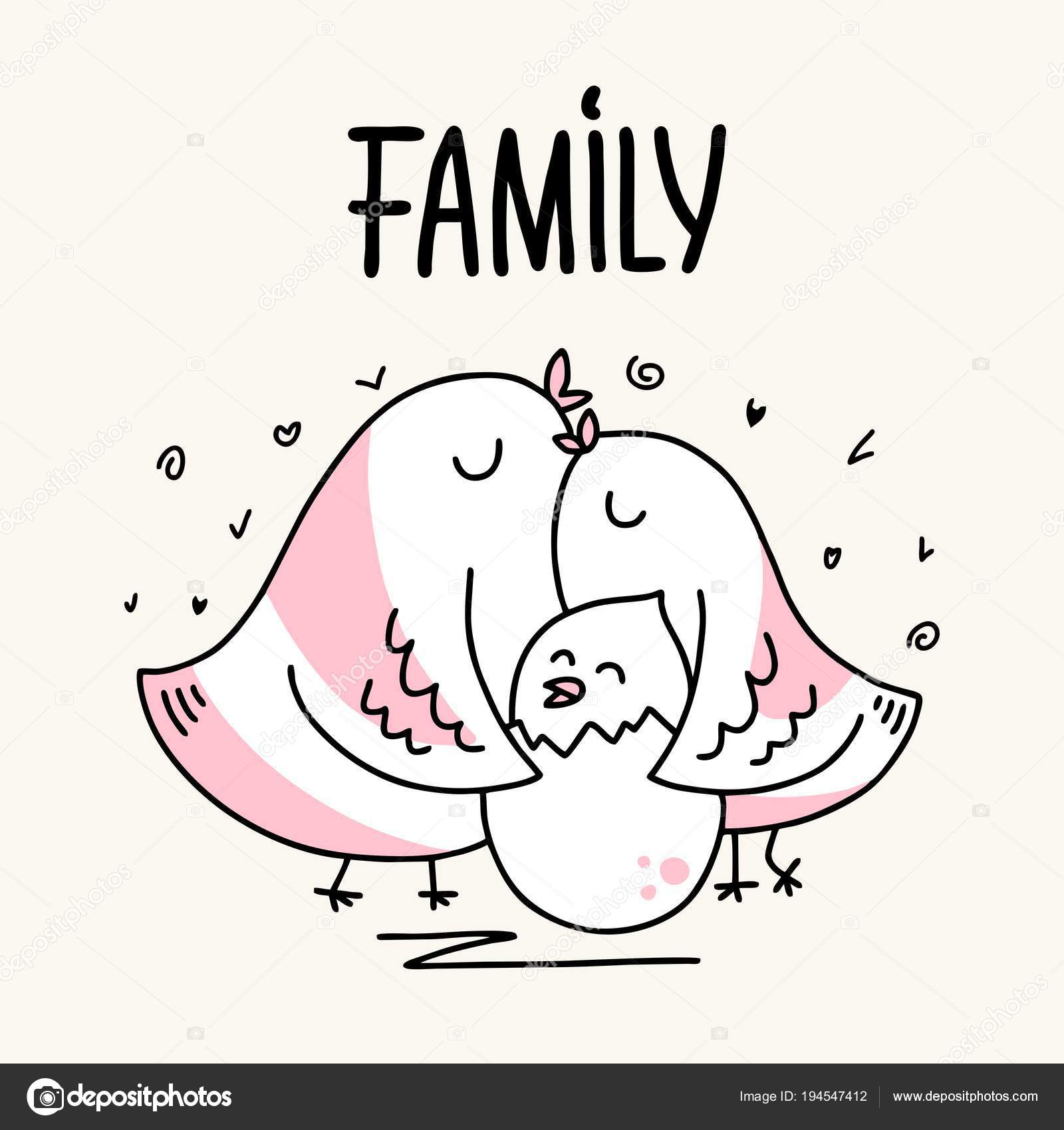 Family Two Parents Bird Father Mother Hug Her Baby Cartoon Stock Vector  Image by ©karetniy #194547412