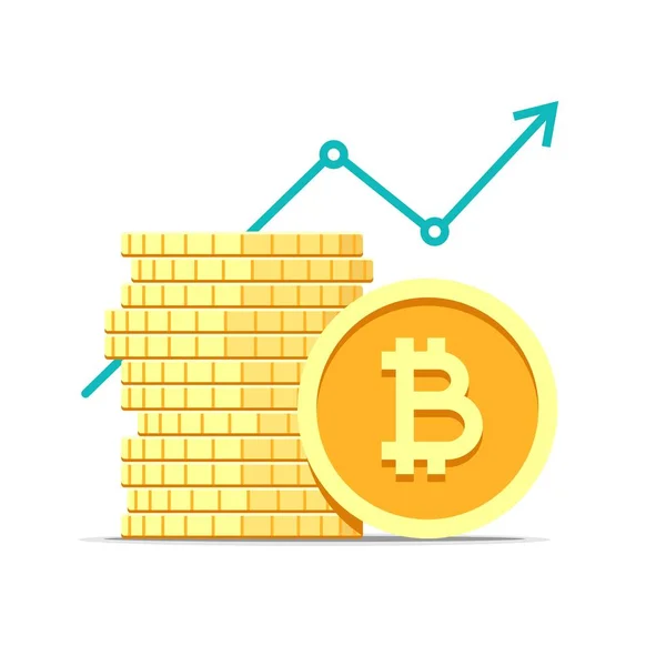 Stapel Bitcoin Cryptocurrency Met Groei Waarde Grafiek Platte Moderne Geïsoleerde — Stockvector