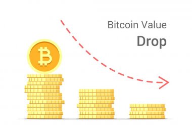 Bitcoin değeri açılan konsept illüstrasyon izole beyaz arka plan üzerinde. Altın destesi düz sikke vektör