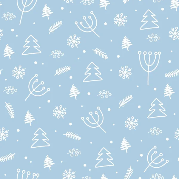 Naadloze Kerst Nooit Eindigend Wikkelpatroon Achtergrond Textuur Met Nieuwjaarsboom Sneeuwvlokken — Stockvector