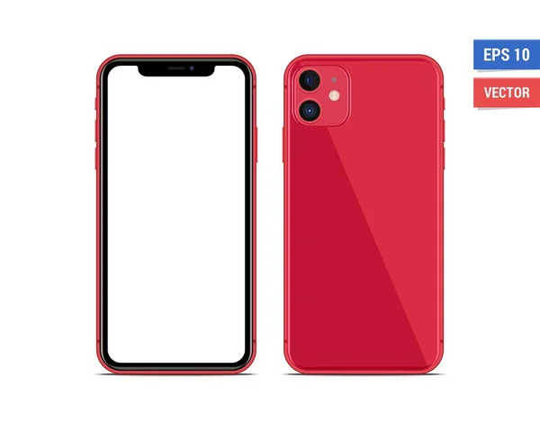 Beyaz zemin üzerinde boş ekran izole edilmiş gerçekçi vektör düz model kırmızı akıllı telefon. Resmi herhangi bir çözünürlükte ölçekle