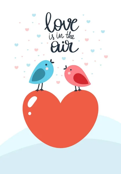 Joyeux Couple Oiseaux Chantant Sur Grand Cœur Joyeuse Illustration Saint — Image vectorielle