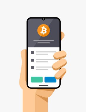 Şifreli cüzdan uygulamalı akıllı telefon. Bitcoin işlem ekranı. Eps 10 Vektörü