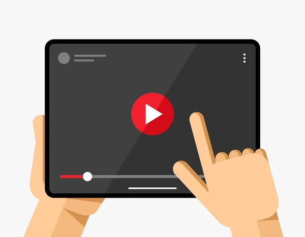 Mockup Tablet Mão Humana Aplicação Reprodutor Vídeo Fundo Preto Jogar —  Vetores de Stock