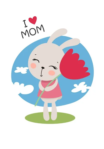 Petite Fille Lapin Mignon Avec Une Fleur Dans Ses Mains — Image vectorielle