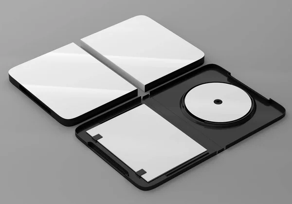 CD Dvd disk plastový box maketa. Perspektivní pohled. — Stock fotografie