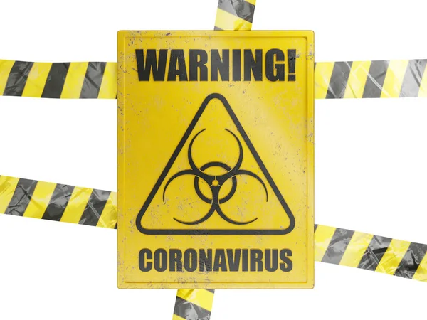 Darstellung Eines Coronavirus Warnschildes Vereinzelt Auf Weißem Hintergrund Englische Version — Stockfoto