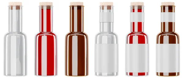 Render Ilustración Pequeñas Botellas Maquetas Aisladas Sobre Fondo Blanco Con — Foto de Stock