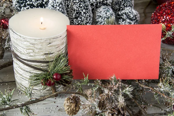 Paper with candle and branch — Stock Photo, Image