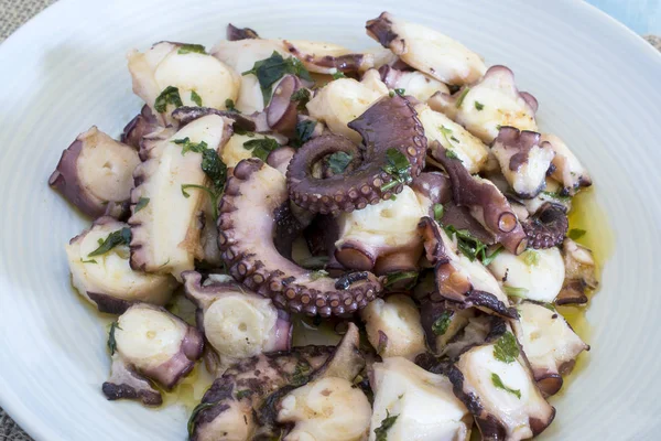 Galicisk bläckfisk serveras på en tallrik — Stockfoto