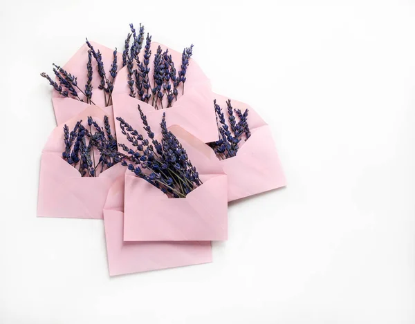 Pink envelops with flowers — Stock Photo, Image