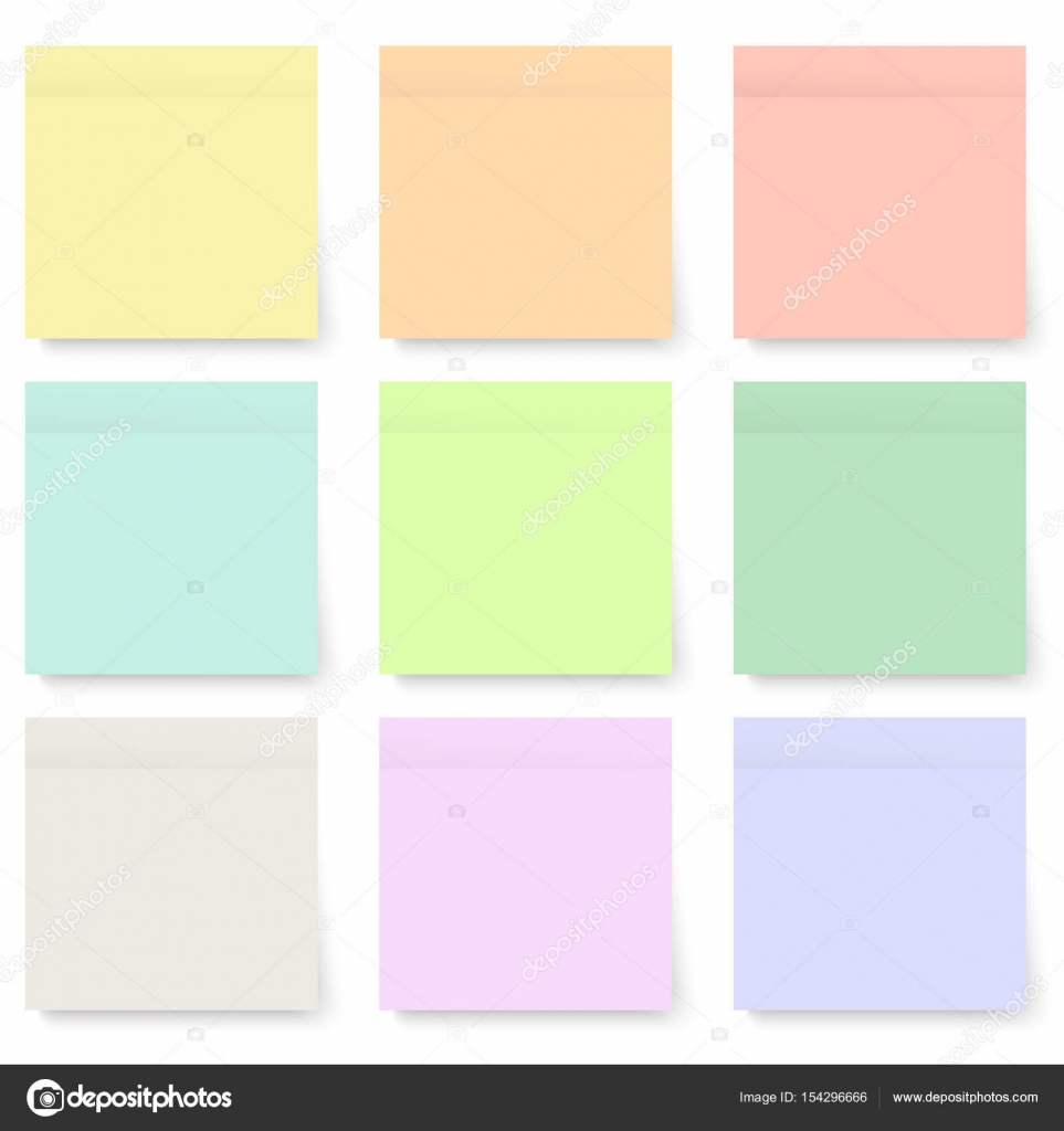 Set of blank pastel and colorful sticky notes isolated on white