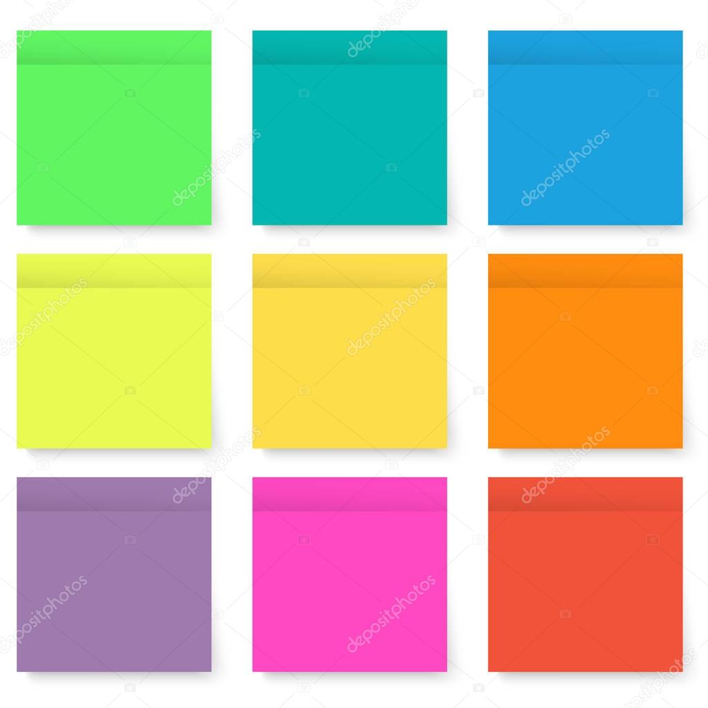 Set of blank bright and colorful sticky notes isolated on white 