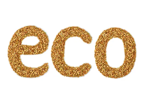 Eco voedsel. Het woord Eco is aangelegd van boekweit. — Stockfoto