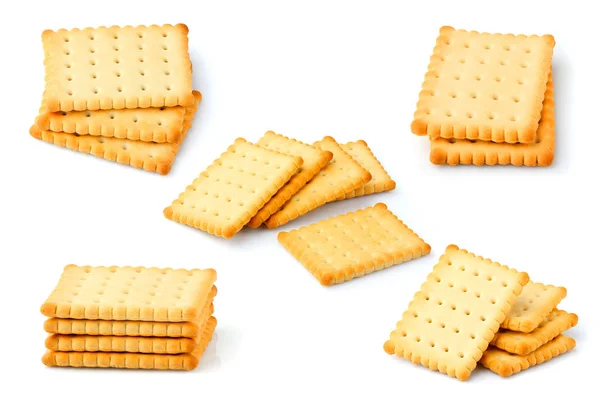 Crackers.Cookies na białym tle. Kolaż. — Zdjęcie stockowe