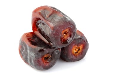 Tarihleri meyve izole closeup kurutulmuş.