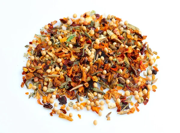 Dry spices, seasoning close-up on white. — Stock Photo, Image