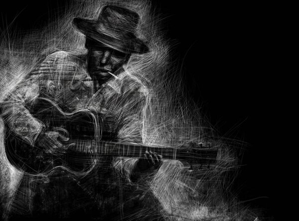 Guitarist in a hat with an acoustic guitar 