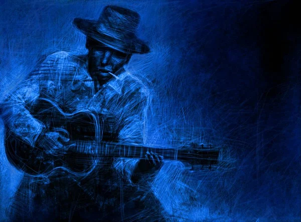 Guitariste avec chapeau et guitare acoustique — Photo