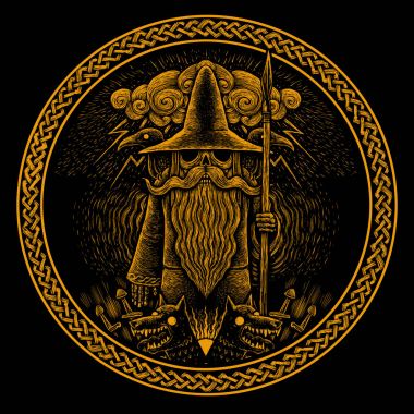 Viking Tanrı Odin mızrak Kuzgunlar ile