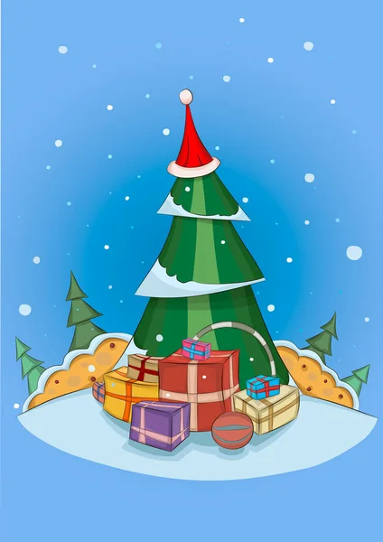 Christmas tree in santa hat — Stock Vector