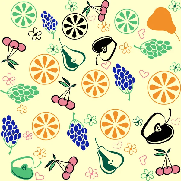 Πολύχρωμα φρούτα μοτίβο με λευκό φόντο — Διανυσματικό Αρχείο