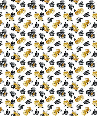  Çiçek Dikişsiz desen arka plan. Stilize yapraklar ve çiçekler doku ile süsleme. Siyah beyaz tek renkli