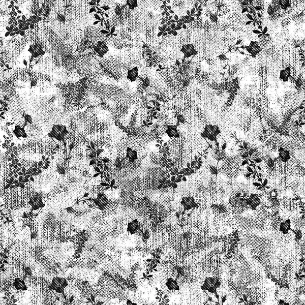 Floral seamless pattern background. Ornament with stylized leaves and flowers texture. Black and white monochrome