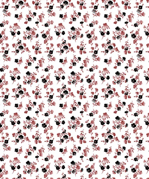 Florale nahtlose Muster Hintergrund. Ornament mit stilisierten Blättern und Blüten Textur. Schwarzweiß-Monochrom — Stockfoto