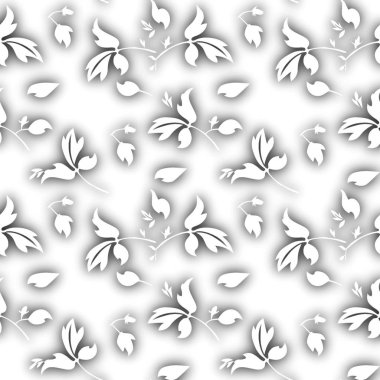  Çiçek Dikişsiz desen arka plan. Stilize yapraklar ve çiçekler doku ile süsleme. Siyah beyaz tek renkli