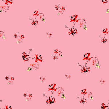 Renkli arka plana sahip soyut, kusursuz çiçek deseni