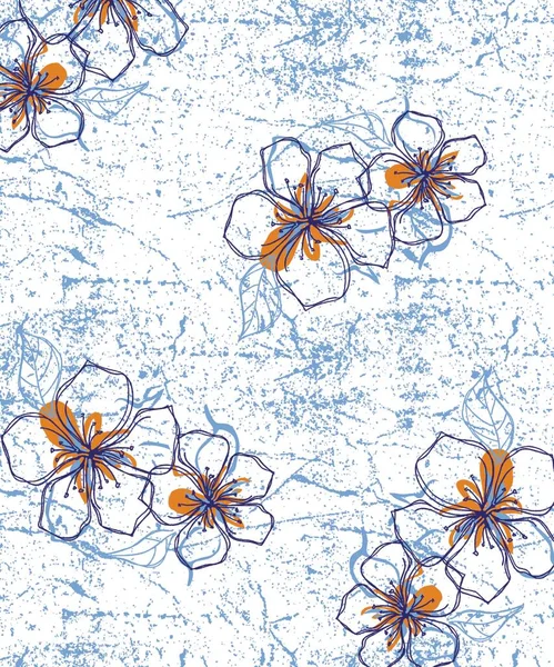 抽象的な小花をグランジ状に咲かせます 白を基調としたマルチユースパターン 印刷や梱包やマルチユースに使用するために — ストック写真