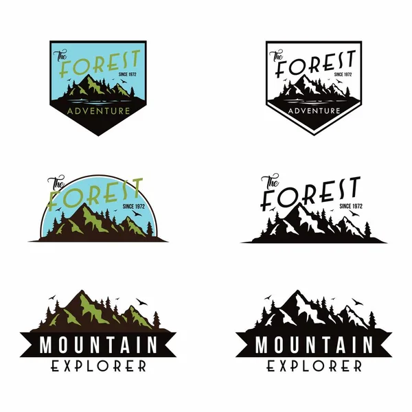 Las, Góra przygoda odznaka wektor Logo — Wektor stockowy