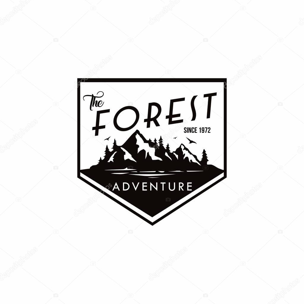 Forest, Mountain Adventure Black And White Badge Vector Logo