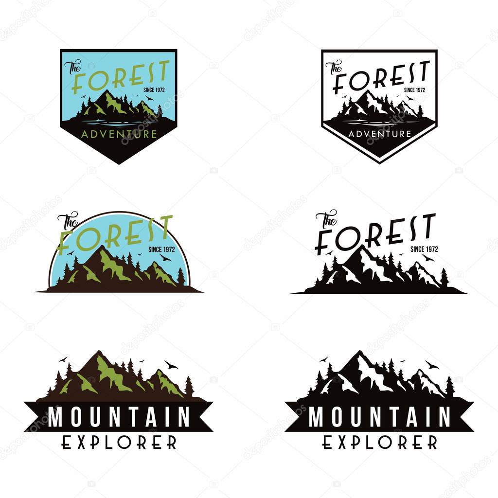 Forest, Mountain Adventure Badge Vector Logo Template