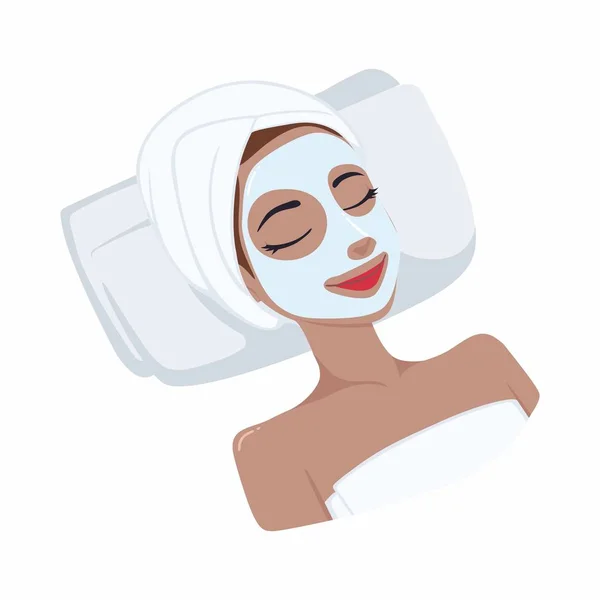 Witte melk natuurlijke masker op mooie vrouw gezicht, illustratie Vector Design — Stockvector