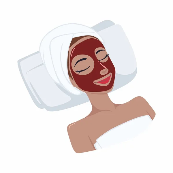 Kırmızı nar, çilek doğal maske yüzünde güzel bir kadın, illüstrasyon vektör tasarımı — Stok Vektör