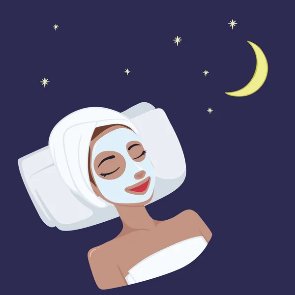 Masque de nuit naturel de lait sur beau visage de femme, conception vectorielle d'illustration — Image vectorielle