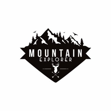 Orman, dağ macera, Deer Hunter siyah ve beyaz rozet vektör Logo