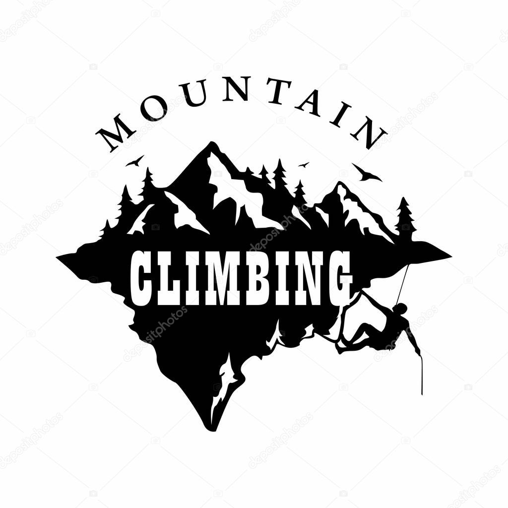 Mountain Climbing Black And White Logo Vector Design Template