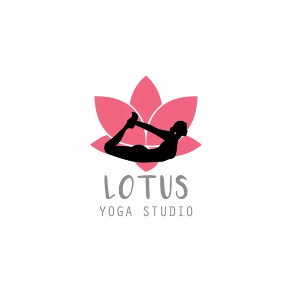 Lotusblomma, kvinna siluett Yoga logotypen vektor — Stockfoto