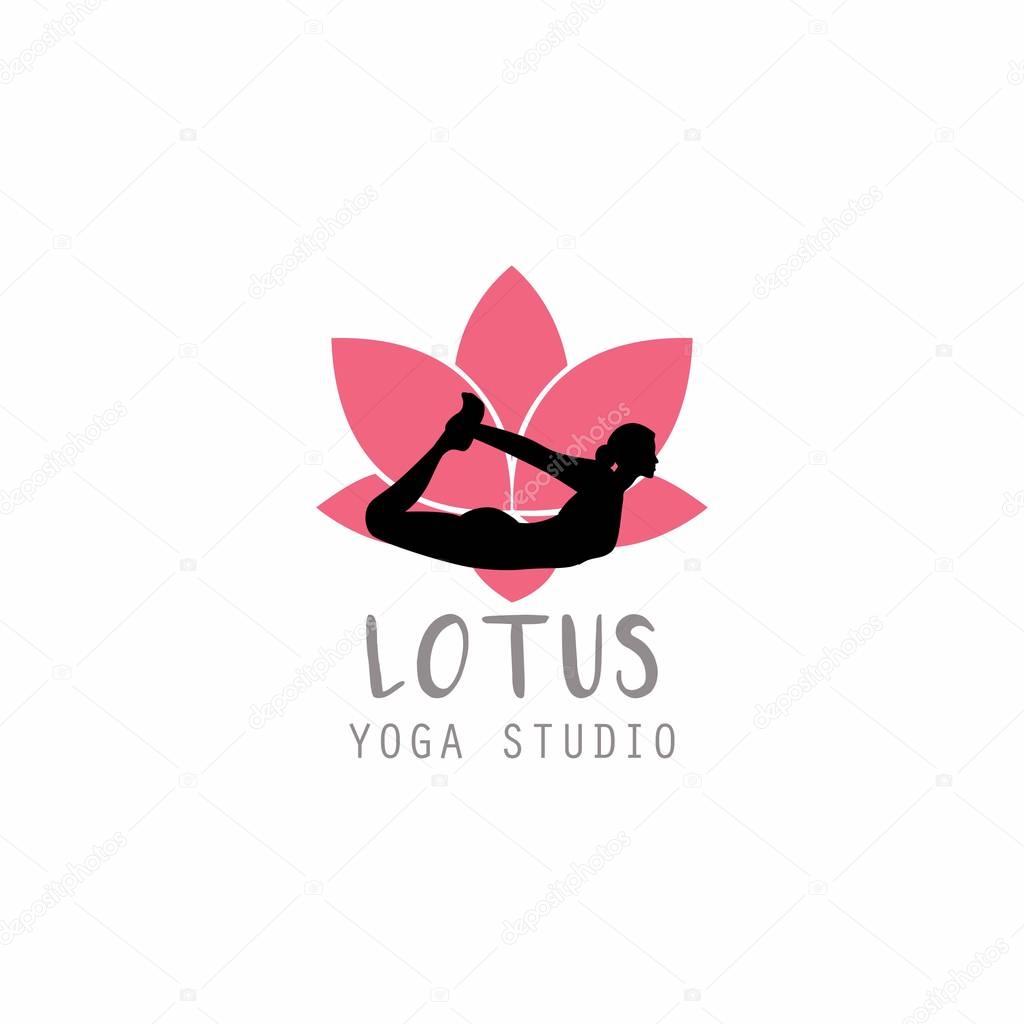 Lotus Flower, Woman Silhouette Yoga Logo Vector Template