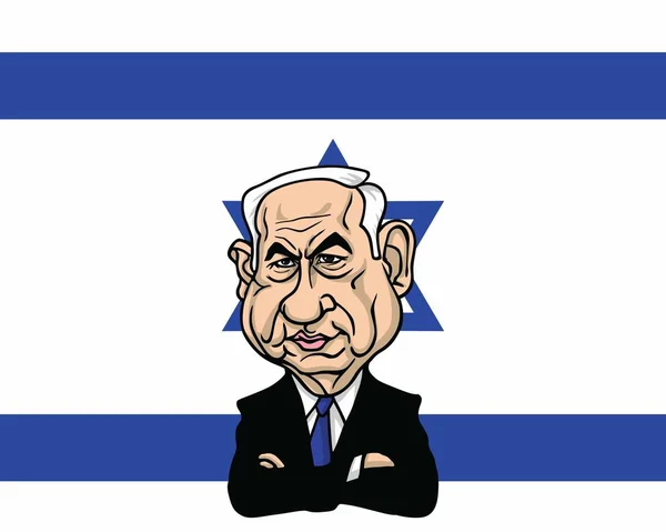Benjamin Netanyahu med Israels flagga bakgrund Illustration vektor Design. — Stockfoto