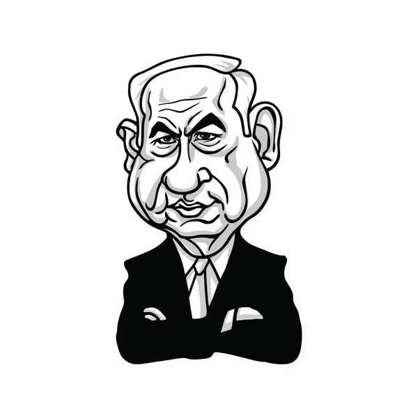 Benjamin Netanyahu, Başbakan İsrail, siyah ve beyaz illüstrasyon vektör tasarımı.