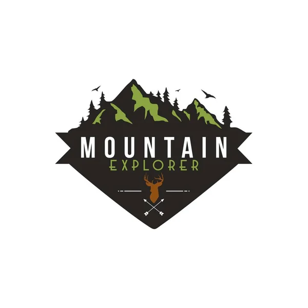 Floresta Montanha Aventura Veado Hunter Badge Vector Logo Template — Fotografia de Stock