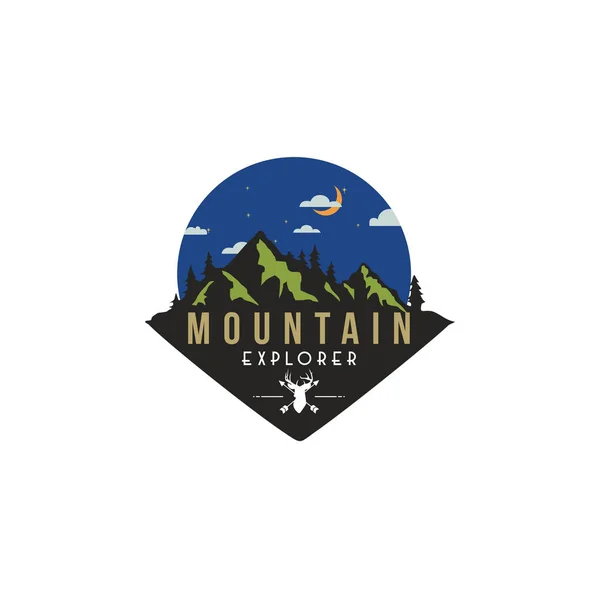 Las Góra Przygoda Nocy Deer Hunter Odznaka Wektor Logo Szablon — Zdjęcie stockowe