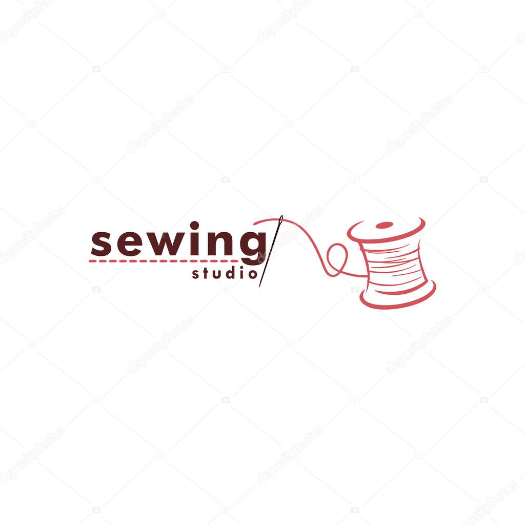 Tailor Sewing Vintage Logo, Needle and Yarn, Fashion Retro Simple Logo, Sign, Icon Template Vector Design